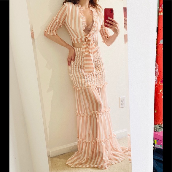 Banjul Light Pink Stripe Two Piece Skirt Set SZ - Picture 2 of 4